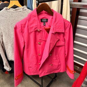 Dennis Basso Cropped Double-Breasted Trench Coat with Pop Color Detail Size XS